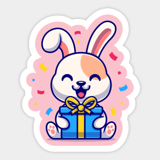 Cute Rabbit With Gift Box Cartoon Sticker
